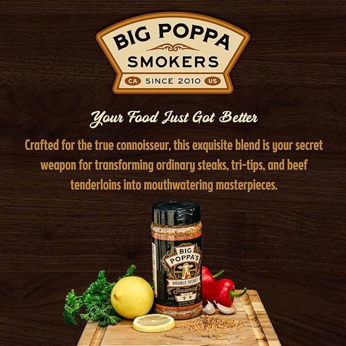 Big Poppa's Double Secret Seasoning - Irresistible Spice Blend for an Extra Kick of Flavor – Elevate your BBQ Game with This Steak Seasoning Mix for Tenderloin, Sirloin Steak and More! (14 Oz)