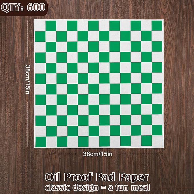 Honeydak 600 Pcs Sandwich Wrapping Paper Sheet 15x15 Checkered Food Wax Sheets Parchment Burgers Paper Basket Liner Grease Restaurant Wedding Party Supplies for Wrapping Bread BBQ