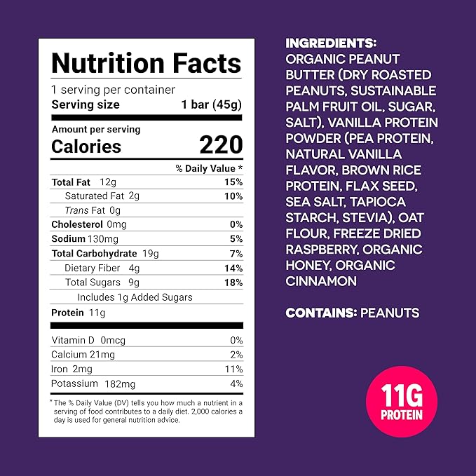 FROPRO Plant Protein Snack Bars - Plant Based Protein Bars, All-Natural, Gluten, Dairy, & Soy Free, High Protein Bars with Low Calories | PB & J, 24 Pack