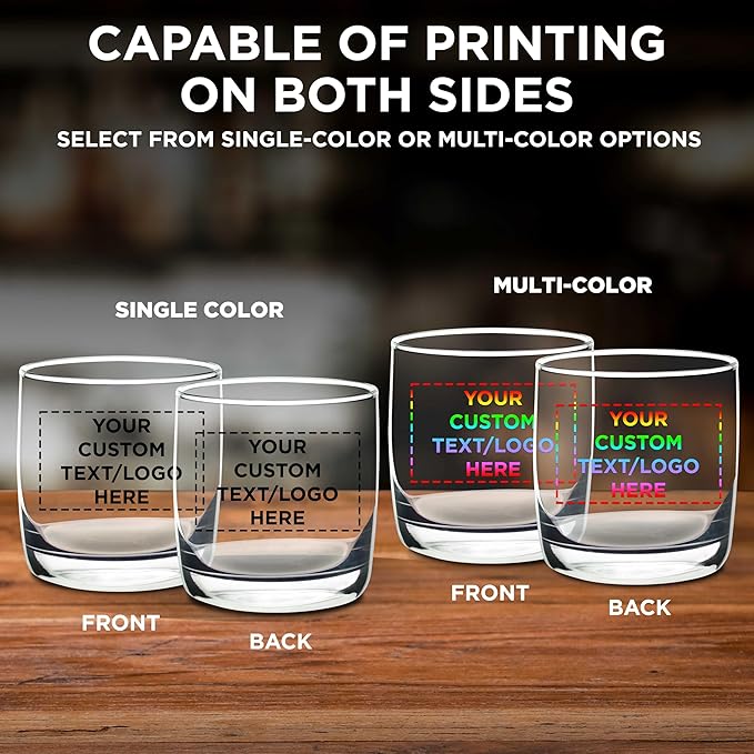 DISCOUNT PROMOS Custom Whiskey Glasses 10 oz Set of 100, Personalized Bulk Pack - Heavy Base Old Fashioned Glass, Perfect for Scotch, Bourbon, Whiskey, Cocktail - Clear Bottom Color