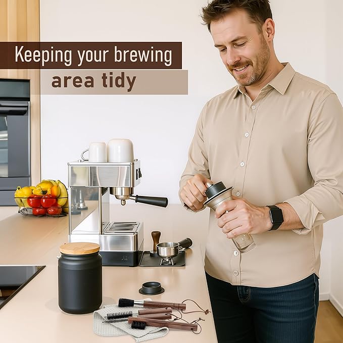 Takavu Coffee Grinder Cleaning Kit ??5pcs Boar Bristle Grinder Brush, Detail Scrub Brush, Steam Wand Brushes & Microfiber Towel for Espresso Machine Coffee Maker Pour Over