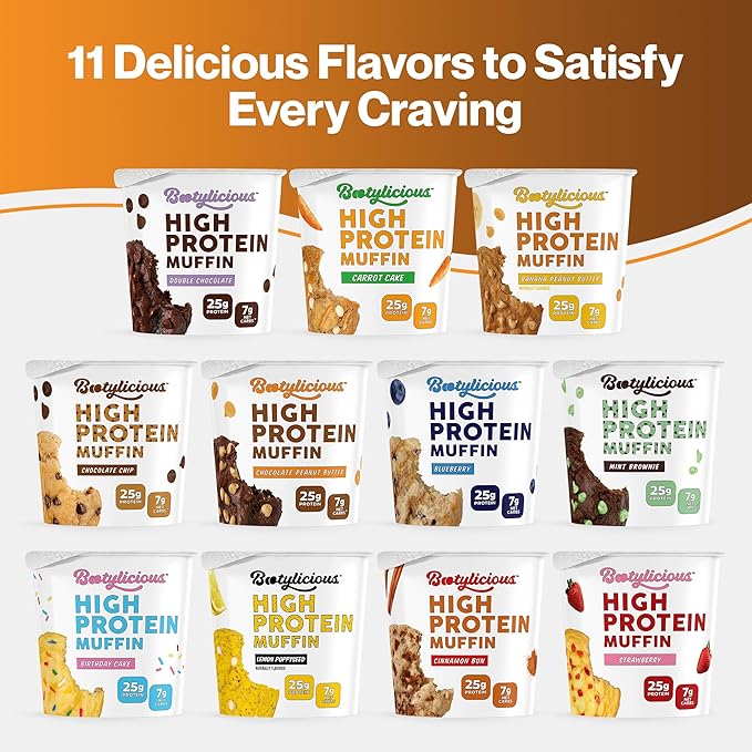 Bootylicious | High-Protein Muffin | 25g Protein, 7g Net Carbs, Low Glycemic Index, 12-Pack (Chocolate Lovers)