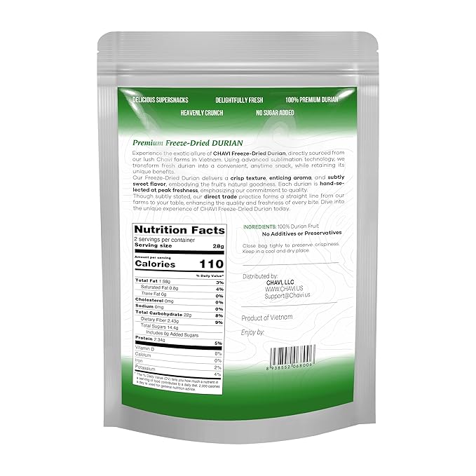 CHAVI Freeze-Dried Durian (King of Fruits) - 2 Oz - Healthy 1 Ingredient Superfood - Family Supersnacks - No Added Sugars or Preservatives - Non-GMO, Vegan, Gluten-Free??,<div>