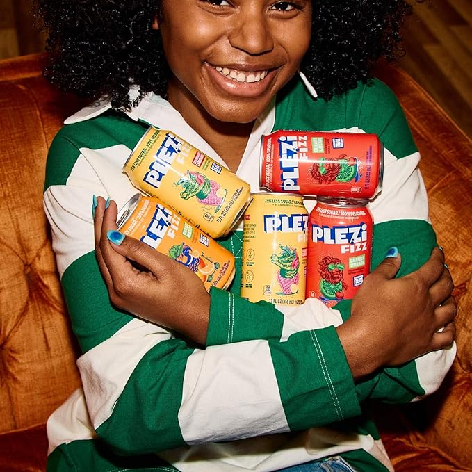 PLEZi FiZZ Strawberry Lemonade Sparkling Juice - Healthy Soda Alternative with Real Fruit Juice, No