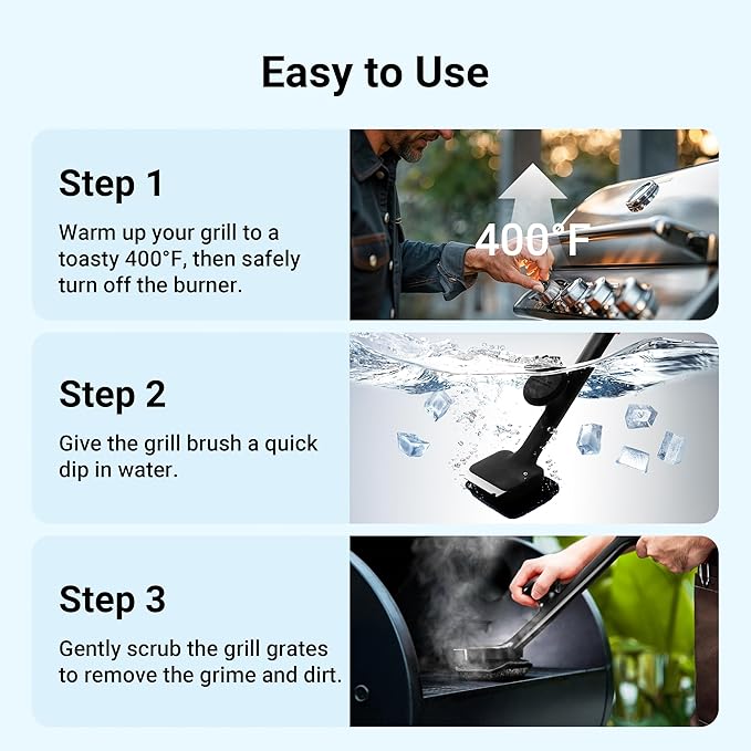 BBQ Grill Brush Bristle Free - 17" Safe Steam Grill Cleaner Brush with Scraper and 3 Brush Heads for Porcelain/Gas/Charcoal Grill Outdoor Grill Barbecue Cleaner