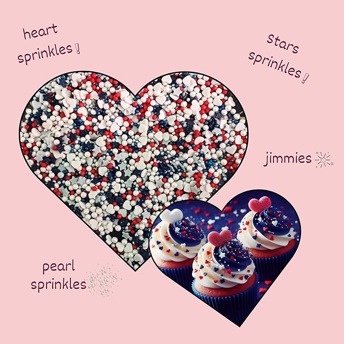 Confect Cake Mate Dessert Sprinkles ??Red, White & Silver Edible Sprinkles ??Pearl, Star & Heart Shapes ?밫oppings for Cake Decorating, Cupcakes, Cookies & Ice Cream | Vegan, Gluten-Free, Soy-Free, Dairy-Free, Palm Oil-Free- 4.2 Oz