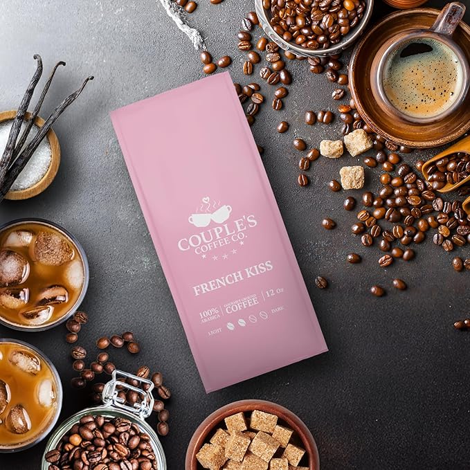Couple?™s Coffee Ground Coffee | Gives Back to Military Families | French Kiss | French Vanilla Flavored Coffee | Made with 100% Arabica Beans | 12oz bag brews about 34 cups