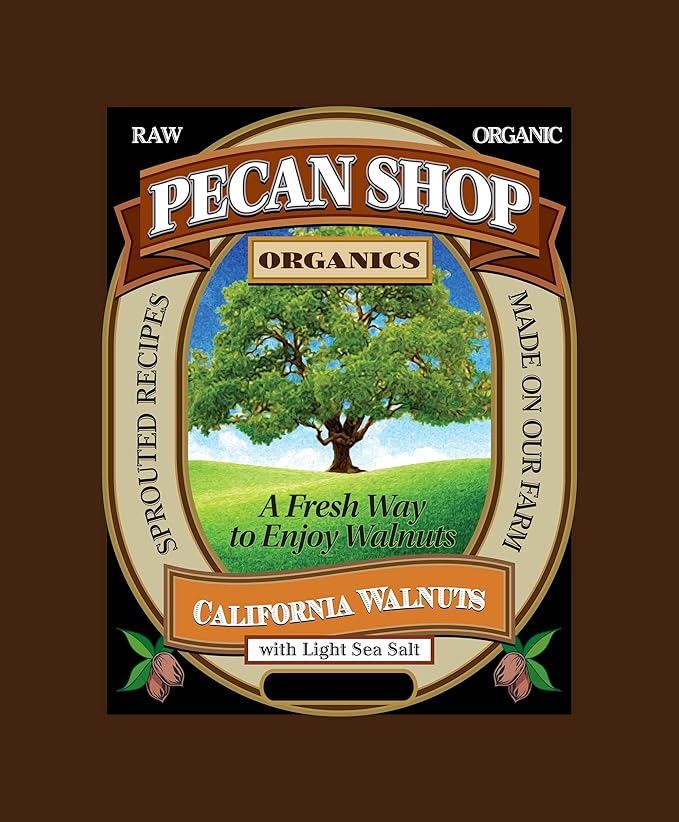 Pecan Shop Sprouted Raw Organic California Walnuts, Light Redmond Sea Salt Family Recipe Crispy-Untreated, Unpasteurized and Family Orchard grown-12 Ounce