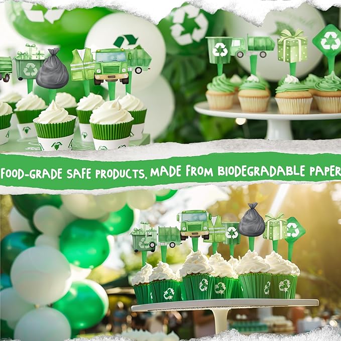 40 Pcs Garbage Truck Cupcake Toppers - Garbage Truck Party Decorations and Garbage Truck Party Cupcake Toppers