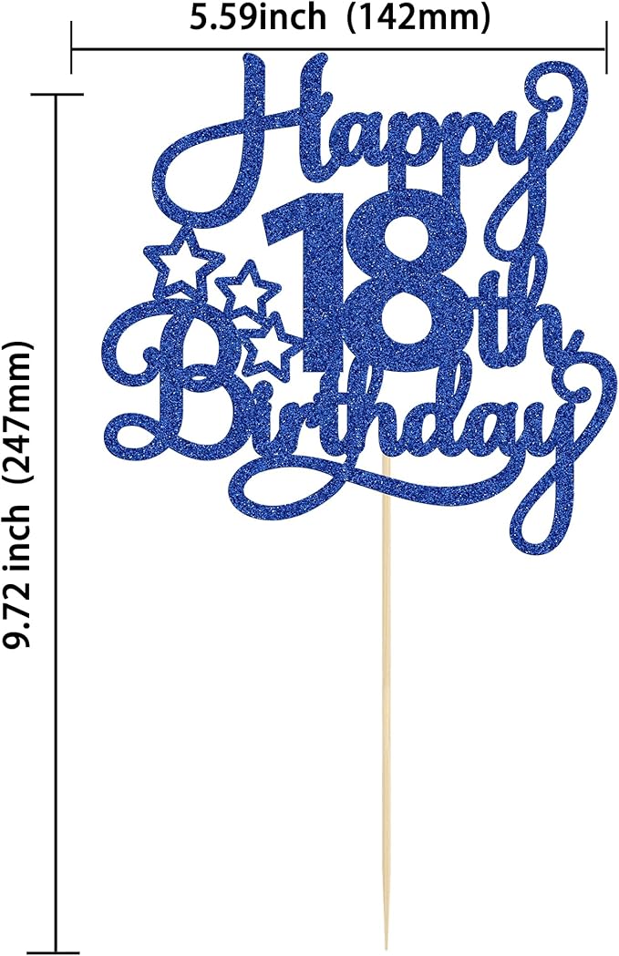 1 Pack Happy 18th Birthday Cake Topper Blue Glitter 18 & Fabulous Cheers to 18 Years Old Birthday Cake Pick for Celebrating 18th Birthday Anniversary Party Cake Decorations Supplies