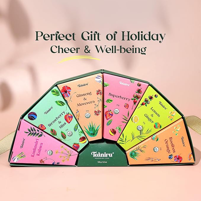 Teaniru, Fruit & Herb Tea Assortment - Pack of 20 | 6 Exotic Flavors x 25 g | Tea Gift Box for Family, Friends & Employees | Bulk Gifts for Corporates & Clients