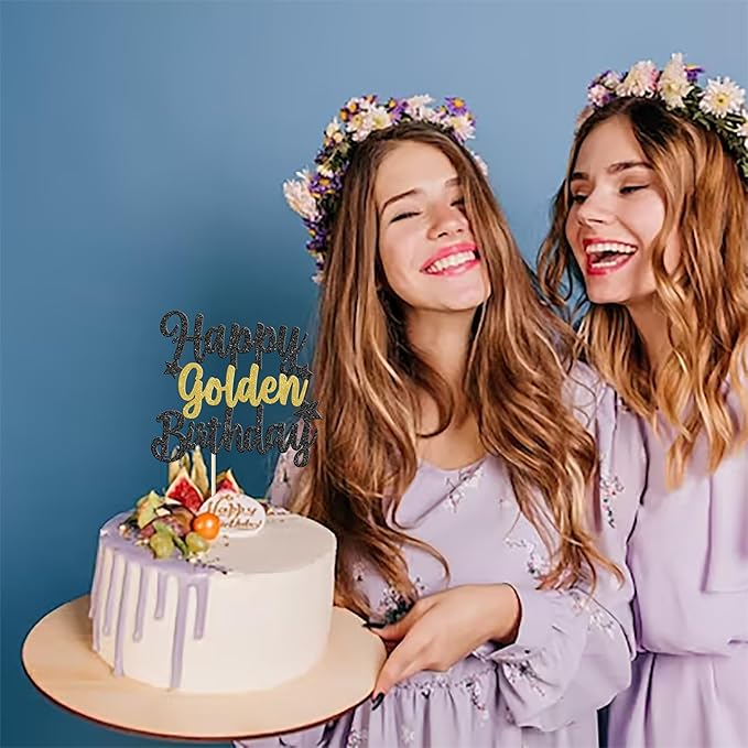 Rsstarxi 1 Pack Golden Birthday Cake Topper Glitter 9th 14th 15th 16th 18th 30th 50th 60th Cake Picks Golden Birthday Cake Decoration for Kids Adults Party Decorations