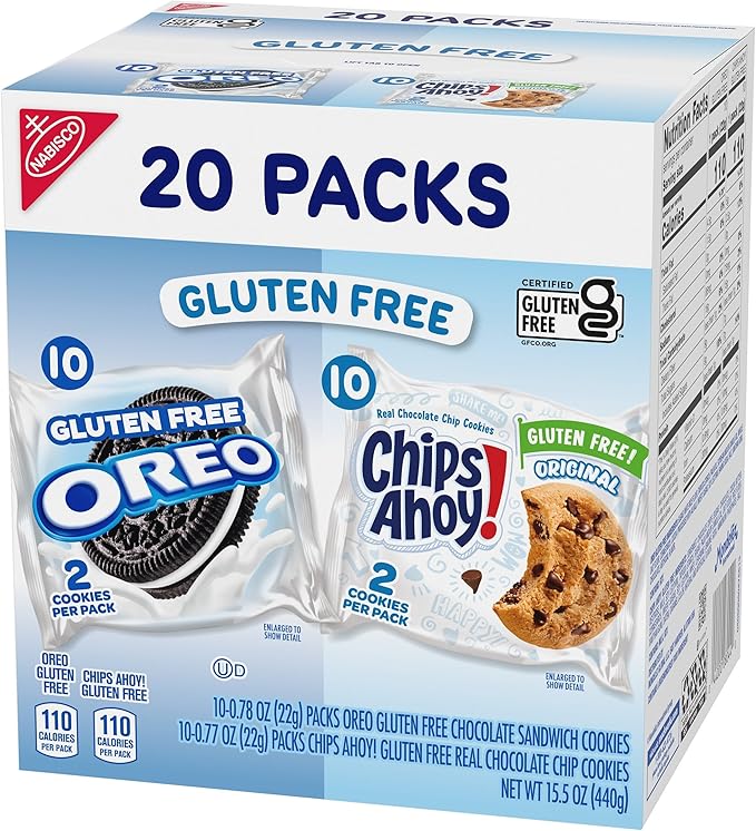 OREO Chocolate Sandwich Cookies & CHIPS AHOY! Chocolate Chip Cookies Gluten Free Cookies Variety Pack, 20 Snack Packs