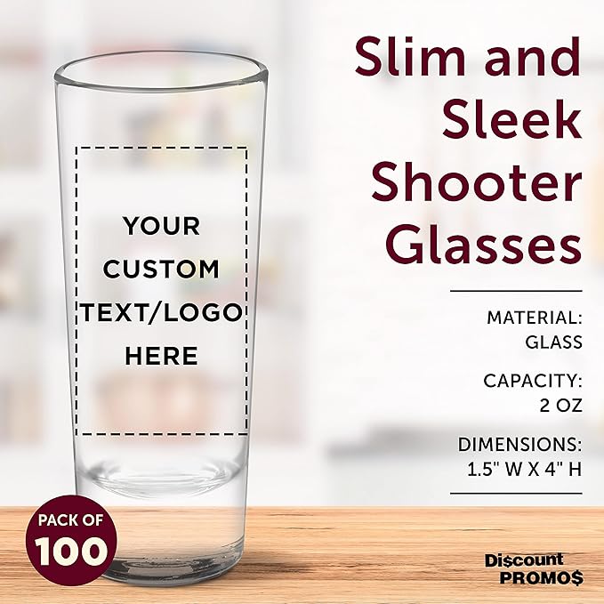 Custom Cordial Shooter Shot Glasses 2 oz. Set of 100, Personalized Bulk Pack - Great for Birthdays, Parties, Indoor & Outdoor Events - Clear