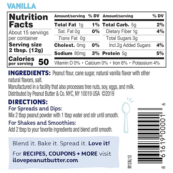 Peanut Butter & Co. Vanilla Peanut Powder, Non-GMO Project Verified, Gluten Free, Vegan, 6.5 Ounce (Pack of 6)