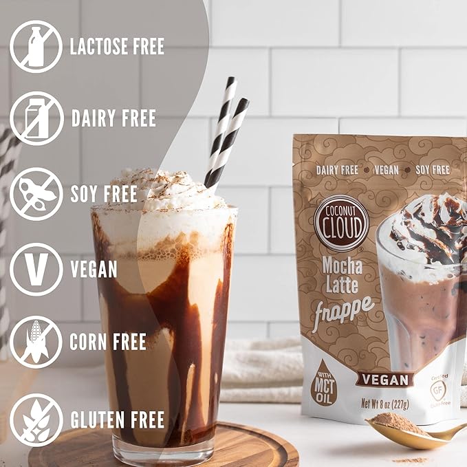 Coconut Cloud: Mocha Frappe Frozen Blended Iced Coffee Latte Mix | Instant: Add Ice + Favorite (Nut) Milk, Blend & Enjoy | Natural, Delicious, Creamy Coffee & Chocolate (Dairy Free, Gluten Free, Vegan), 6 Servings