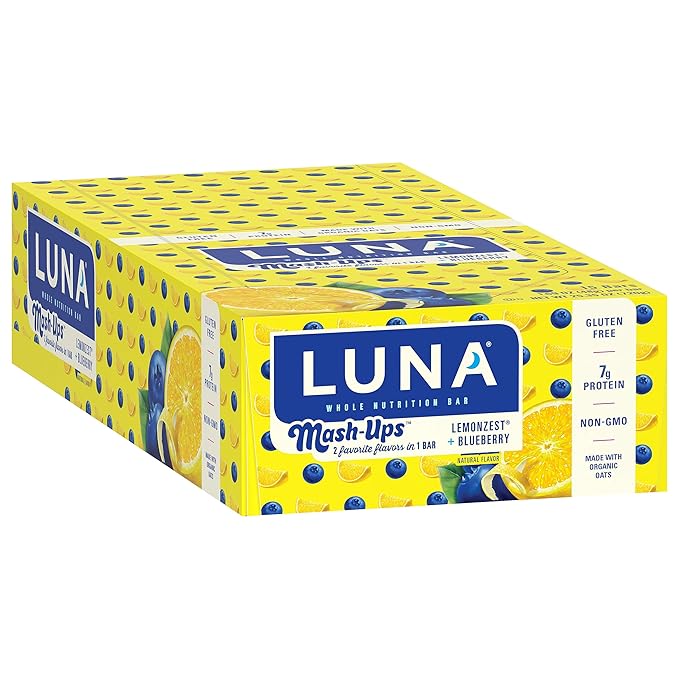 LUNA Bar - Mash-Ups LemonZest + Blueberry Flavor - Snack Bars - Non-GMO - Gluten-Free Protein Bars - Made with Organic Oats (15 Pack)