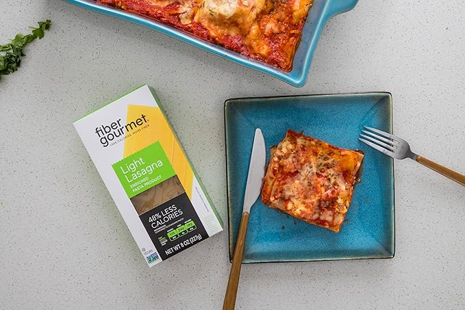 Fiber Gourmet Pasta - Light Lasagna Noodle - Low Net Carb, Fiber-Rich, Low Calorie, Healthy Pasta - Made in Italy, Kosher, Vegan, Non-GMO - 8 Oz