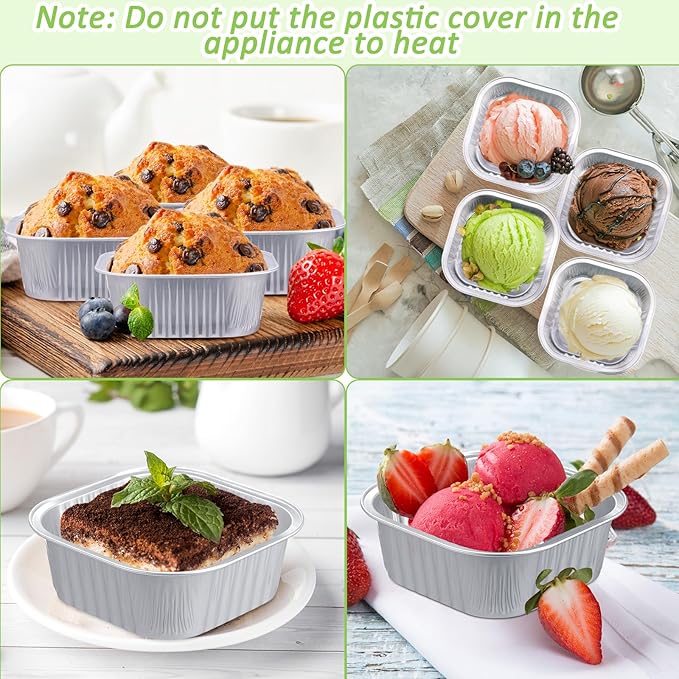 Aoriher 150 Pieces 10 oz Mini Cake Pans with Lids Aluminum Foil Baking Cups Square Disposable 4" x 4" Large Cupcake Cups Baking Tins for Kitchen Brownie Pudding Desserts Holders(Silver)