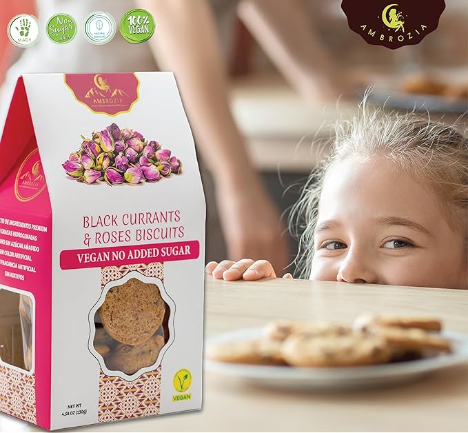 Ambrozia Vegan Snack Biscuits ??Chocolate & Sour Cherry - Soft Baked, No Added Sugar, Clean Label, High Fiber & Wholesome Ingredients, Kid-Friendly, Healthy Snacks for Active Lifestyles, 4 x 4.58 Oz
