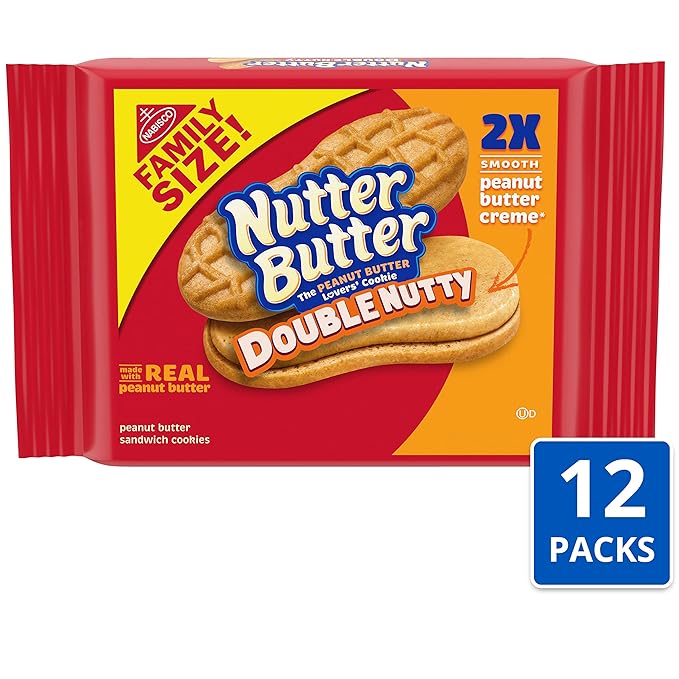 Nutter Butter Double Nutty Peanut Butter Sandwich Cookies, Family Size, 12-15.27 oz Packs
