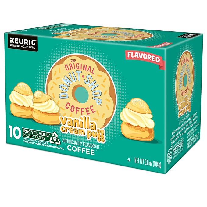 The Original Donut Shop Vanilla Cream Puff Coffee, Keurig Single Serve K-Cup Pods, Medium Roast Coffee, 60 Count, (6 Packs of 10)