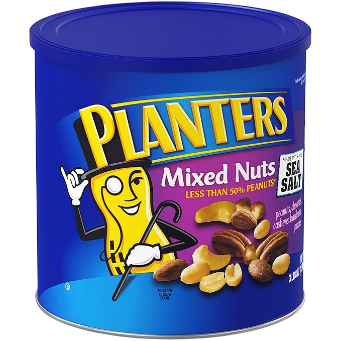 PLANTERS Salted Mixed Nuts, Party Snacks, Plant-Based Protein 56oz (1 Canister) (Pack of 2)