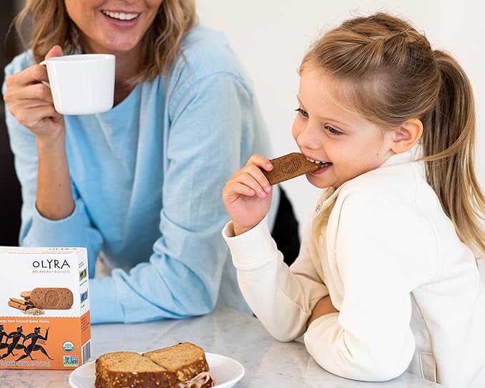 Olyra Breakfast Biscuits Cinnamon Tahini, Kids Healthy Snacks, Low Sugar, High Fiber, Plant-Based Protein Cookies, Organic Breakfast Cookies with Ancient Greek Grains, 24 Packs