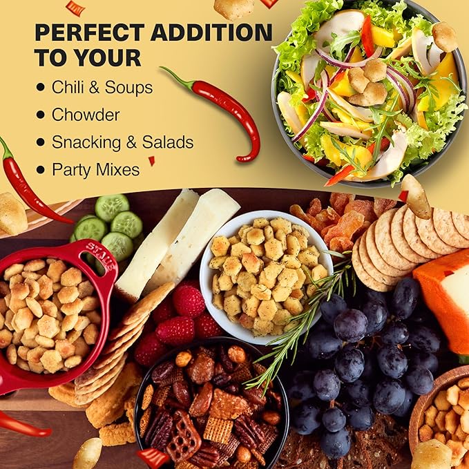 Wicked Minis Soup & Oyster Crackers - Saltine & Salted Flavored Mini Puffed Soup, Savory Snacking Mix, Seasoned Croutons Salad Toppers, Crackers for Chili 6oz (Crushed Red Pepper, Pack of 3)