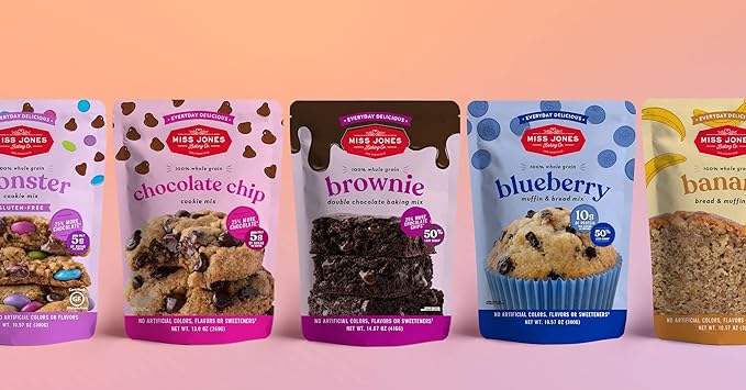Miss Jones Baking Banana Bread & Muffin Mix - Whole Grains, 50% Lower Sugar, Real Banana, Vegan Banana Bread, Naturally Sweetened Desserts & Treats, 10.57 Ounce (Pack of 6)