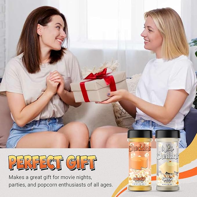 White Cheddar & Orange Cheddar Popcorn Seasoning Shaker ??2 Pack Bold Double Cheese Snack Blend ??Gourmet Sprinkle for Popcorn, Chips, Fries, Pasta, Vegetables, Baked Potatoes, Snacks, Party Bowls