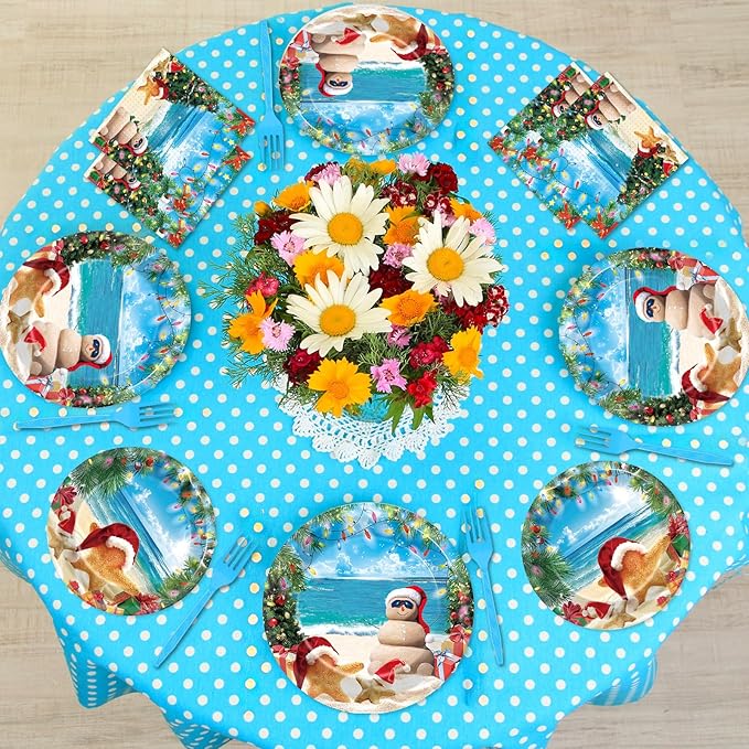 96 Pcs Summer July Christmas Plates and Napkins Xmas in July Party Decorations Disposable Dessert Plates Hawaiian Beach Tableware Set for 24 Guests Tropical Birthday Party Supplies