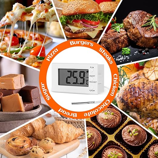 2 Packs Digital Oven Thermometer -58°F to 572°F/-50°C-300°C, Thermometer with Probe, High Low Temperature Alarm, LCD, White (2)