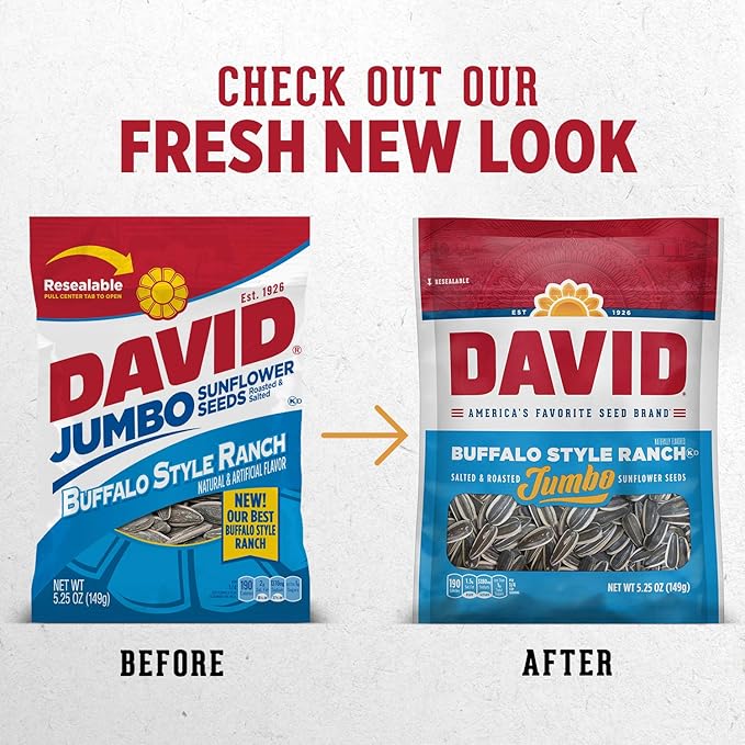 DAVID Seeds Roasted and Salted Spicy Queso Jumbo Sunflower Seeds, Keto Friendly, 5.25 Ounce (Pack of 12)