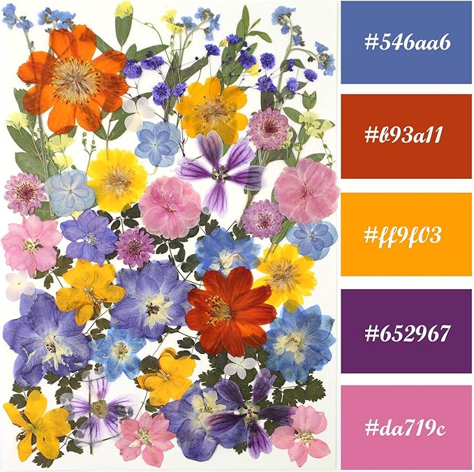 17 Types Retro Dried Pressed Flowers Leaf Plant Herbarium for DIY Resin Jewelry Making Floral Decors(Muti Color)