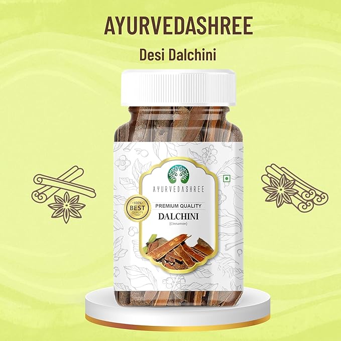 AYURVEDASHREE Cinnamon (Desi Dalchini) 60gm PET Jar | All Natural | Vegan | No Colors | NON-GMO | Cinamon Bark | Dalchini Chhaal