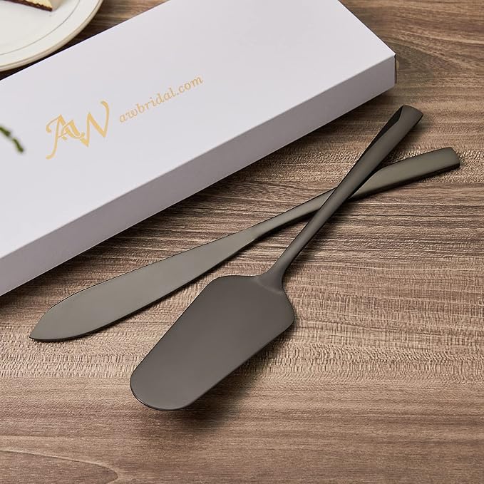 AW BRIDAL Black Wedding Knife and Cake Server Set, Cake Cutting Set for Wedding Pie Cutter Bridal Shower Anniversary Engagement Gifts for Couples