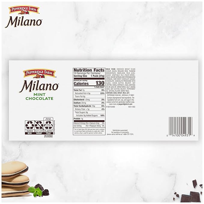 Pepperidge Farm Milano Cookies, Mint, 10 Packs, 2 Cookies per Pack