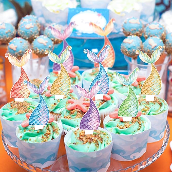 25Pcs Mermaid Tails Cupcake Toppers Mermaid Tail for Mermaid Party Decoration Baby Shower Party Supplies 竊늯wo-sidedç«?"<div>
