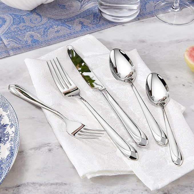 KEAWELL Premium Astra 4-Piece 6.4 inch Spoon Set ??Mirror-Finished 18/10 Stainless Steel with Diamond-Faceted Handles Dishwasher Safe for Modern Dining (4, Teaspoons)
