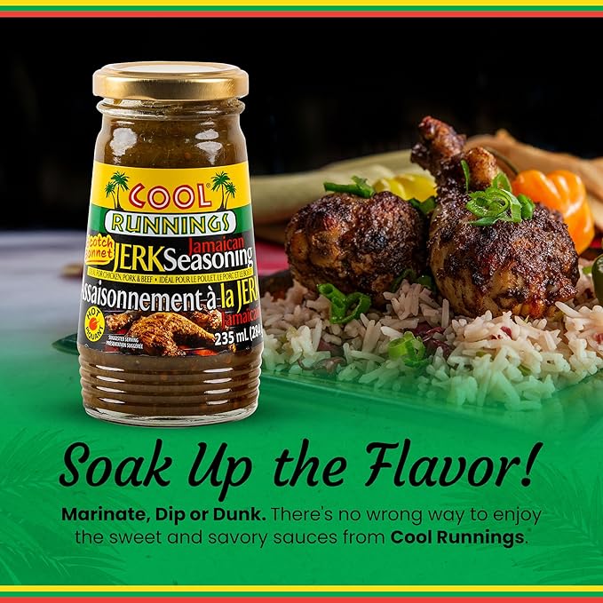 Cool Runnings Jerk Jamaican Seasoning Scotch Bonnet Sauce 284g - Authentic Jamaican Sauce Packed with Scotch Bonnet Peppers for Marinating, Grilling, and Cooking Chicken, Pork, and Fish, Perfect for Bold Caribbean Jerk Flavors