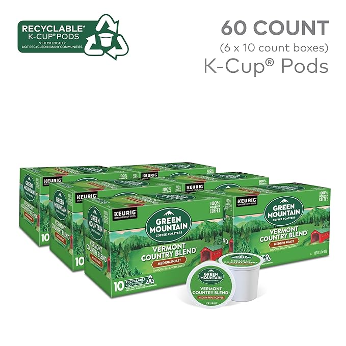 Green Mountain Coffee Roasters Vermont Country Blend Keurig Single-Serve K-Cup Pods, Medium Roast Coffee, 60 Count (6 Packs of 10)