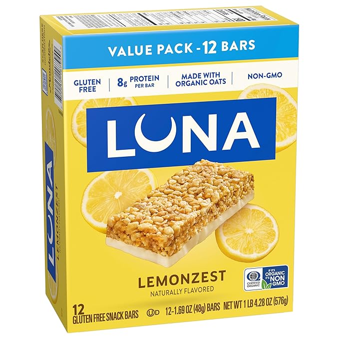 LUNA Bar - LemonZest Flavor - Gluten Free Snack Bars - Non-GMO - Protein Bars - Made with Organic Oats - Value Pack (12 Pack)