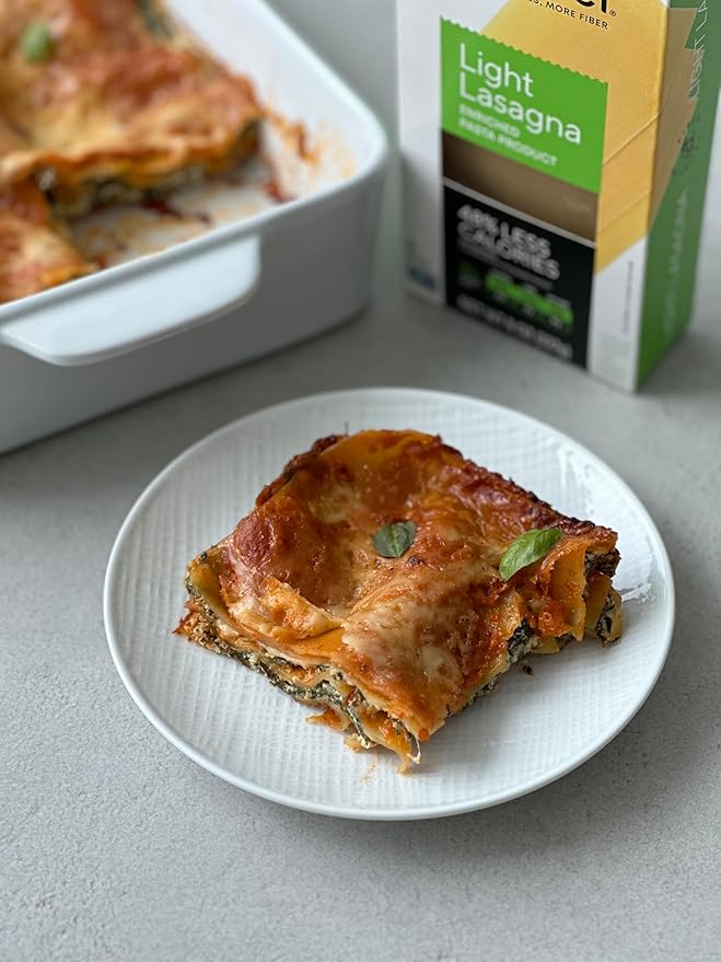 Fiber Gourmet Pasta - Light Lasagna Pasta - Low Net Carb, Fiber-Rich, Low Calorie, Healthy Pasta - Made in Italy, Kosher, Vegan, Non-GMO - 8 Oz, Pack of 6