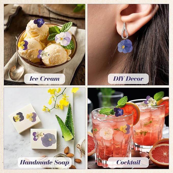40 Pcs 8 Kinds Natural Dried Pressed Edible Flower Cupcake Toppers Purple Small Flat Cake Topper Decorating for Cocktails Resin Jewelry Making DIY Art Crafts Birthday Anniversary Decoration Supplies