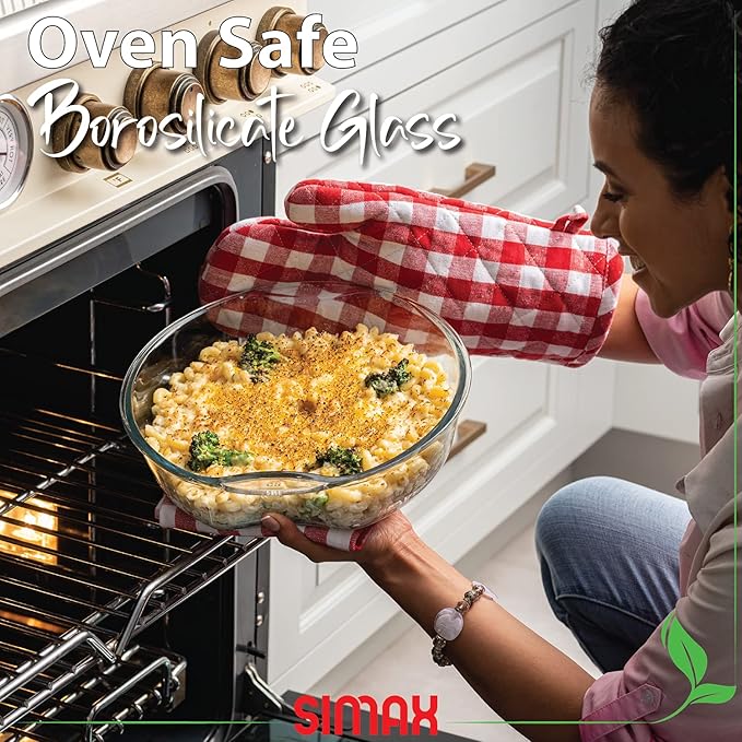 Simax Casserole Dish For Oven: Round Glass Casserole Set With Lids,1 Glass and 1 Plastic Cover ??Clear Baking Pan,Borosilicate Glassware,2.5 Quart Capacity Plus 1.5 Quart Lid
