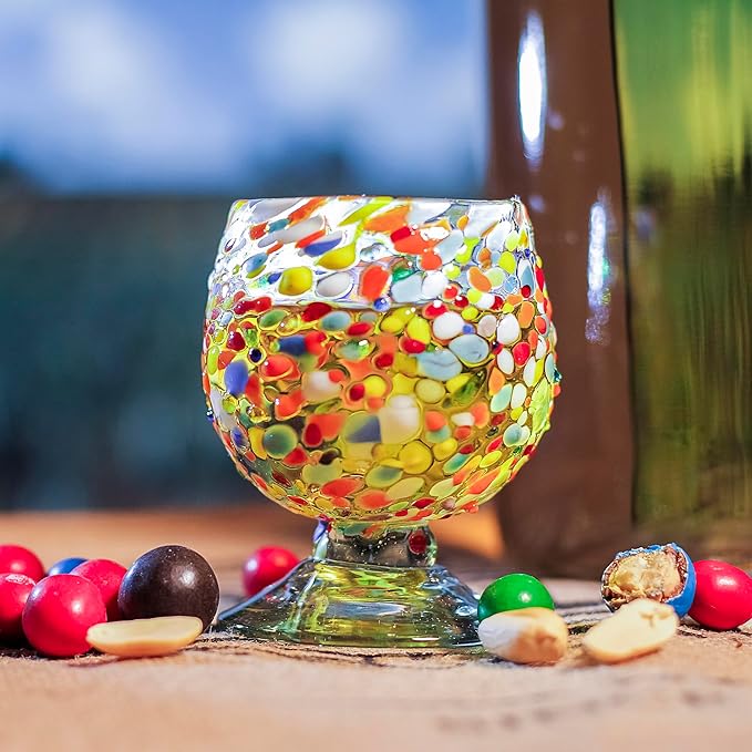 Authentic Mexican Tequila Hand Blown Shot Glasses - Set of 4-2 oz - Mini Glass Snifters - Heavy Base - Cognac (Confetti)