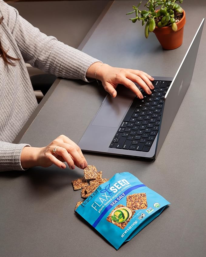 Flackers Organic Sea Salt Flaxseed Crackers, 5 Ounce 1-Pack, Gluten Free, Non GMO, Vegan, Keto Snack, 9g Fiber, 1g Net Carb