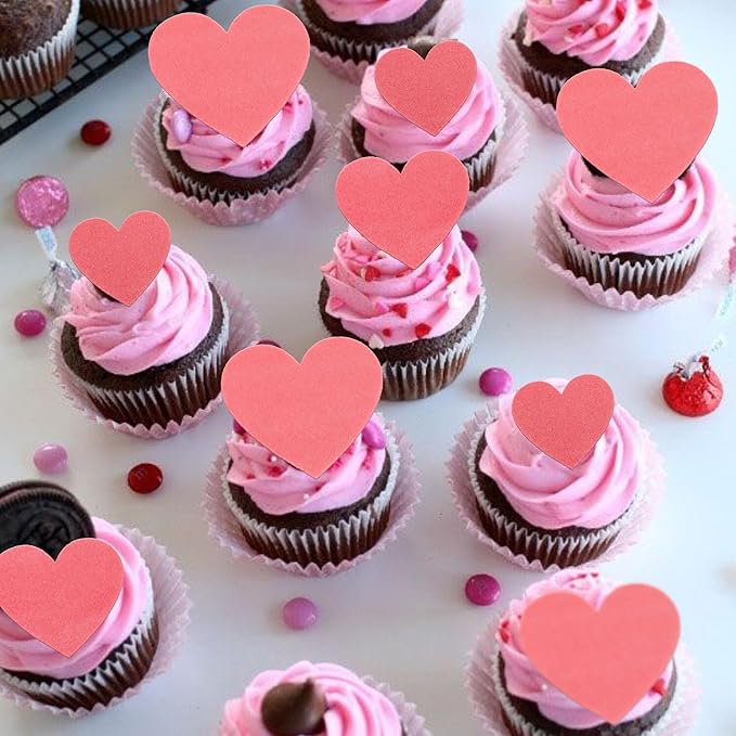 60 Pack Edible Heart Cake Topper Love Heart Cupcake Picks Water Paper Valentine's Day Theme Cake Decorations for Wedding Engagement Bridal Shower Birthday Party Supplies Red 2