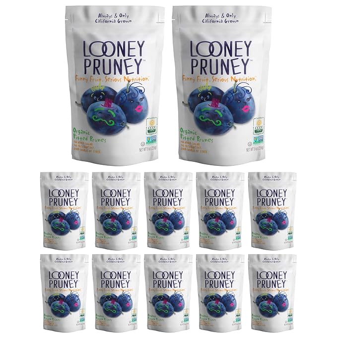 Looney Pruney Pitted Dried Prunes for the Entire Family | Always California-Grown | Kosher | No Added Sugar & No Preservatives (12 pack)